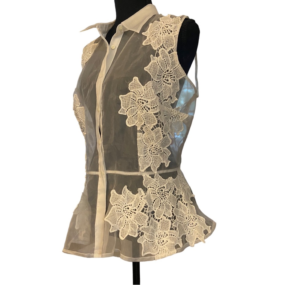 Worthington White Lace Sheer Peplum Top - Picture 5 of 7